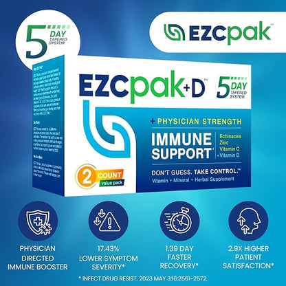 EZC Pak 5-Day Immune System Booster with Echinacea, Vitamin C, Zinc & Vitamin D - Tapered Immune Support Supplement for Adults - Supports Immunity, Easy Travel-Size Supplement Pack - (Pack of 2)