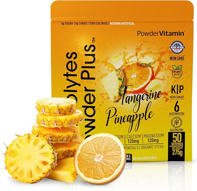 Electrolytes Powder Plus (50 Servings) Tangerine Pineapple Electrolyte Powder 0 Calorie Keto, 0 Sugar, No Maltodextrin,1000mg Potassium,120mg Calcium,120mg Magnesium, Hydration Powder