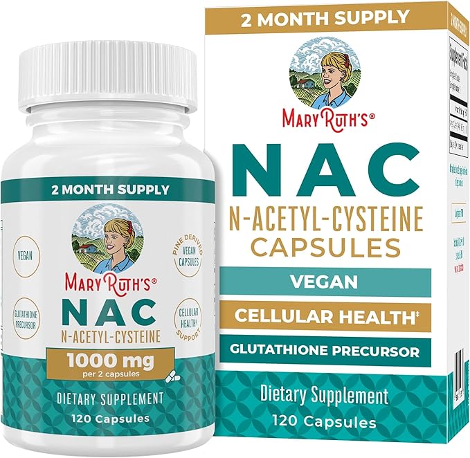 MaryRuth Organics Nutritional Supplement Capsule, N-Acetyl Cysteine, 2 Month Supply, NAC 1000mg Per Serving, Vegan, Non-GMO, Gluten Free, 120 Count
