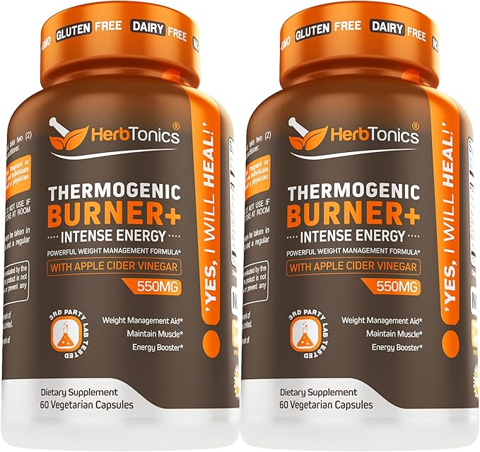 Herbtonics Thermogenic Supplement | Metabolic Health & GLP-1 Support for Men & Women | Clean Energy & Mental Focus | ACV, Green Tea Extract & Caffeine | 120 Veg Capsules