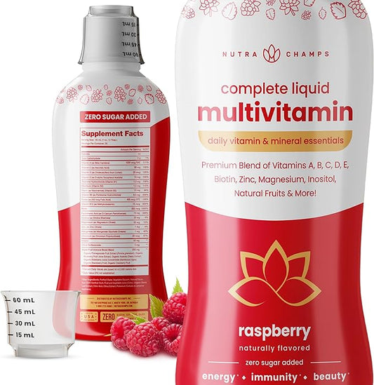 NutraChamps Complete Liquid Multivitamins | No Added Sugar | Liquid Vitamins for Women, Men & Kids | Vegan Liquid Vitamin Multimineral Supplement | Energy, Immunity & Beauty