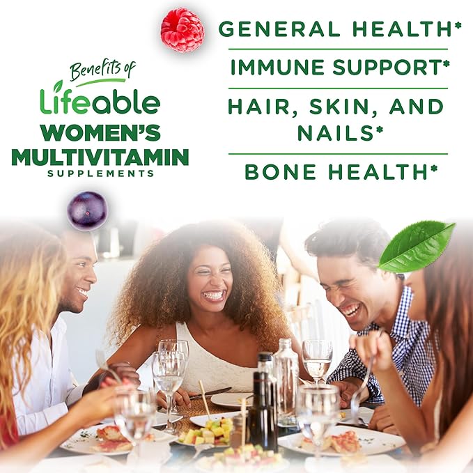Lifeable Womens Multivitamin Gummy | with Vitamin A, C, D, E, Niacin, B6, Folate, B12, Biotin, Pantothenic Acid, Iodine, Zinc | Great Tasting Multivitamin for Women Gummies | 90 Gummies