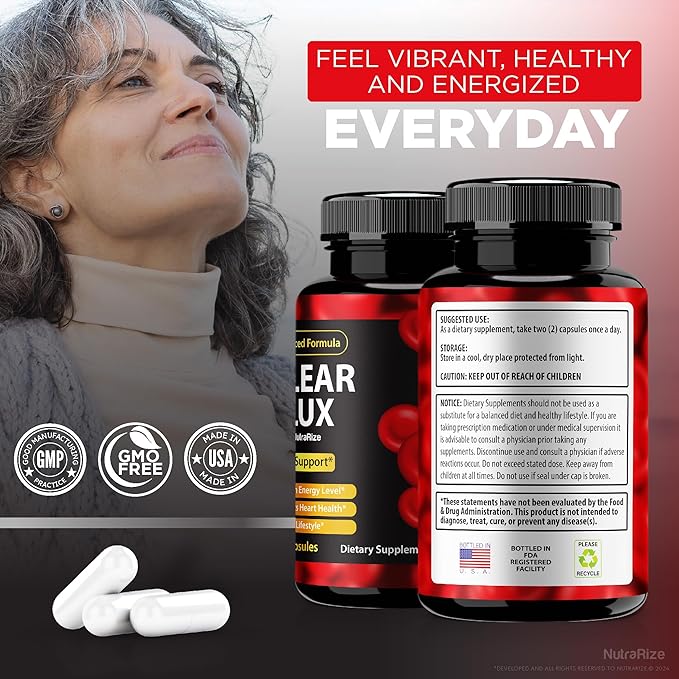 Clear Flux Pills, Official ClearFlux Capsules, ClearFlux Blood Vessel Cleaner, Premium Support to Maintain Stable Levels & Healthy Circulation, All Natural Clear Flux Health Reviews (60 Capsules)