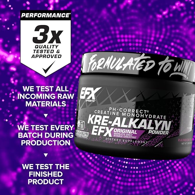 EFX Sports Kre-Alkalyn EFX Powder | pH Correct Creatine Monohydrate Powder Supplement | Strength, Muscle Growth & Performance | 55 Servings (Rainbow Blast)
