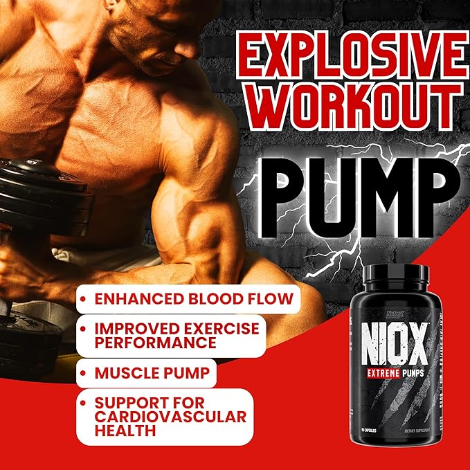Nutrex Research NIOX Extreme Pumps NO3-T Arginine Nitrate Supplement with Vitamin C and AstraGin - Pre-Workout Booster for Muscle Pump, Vascularity, and Endurance - 90 Capsules