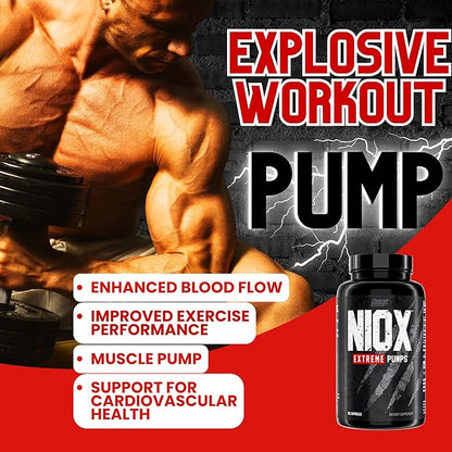 Nutrex Research NIOX Extreme Pumps NO3-T Arginine Nitrate Supplement with Vitamin C and AstraGin - Pre-Workout Booster for Muscle Pump, Vascularity, and Endurance - 90 Capsules
