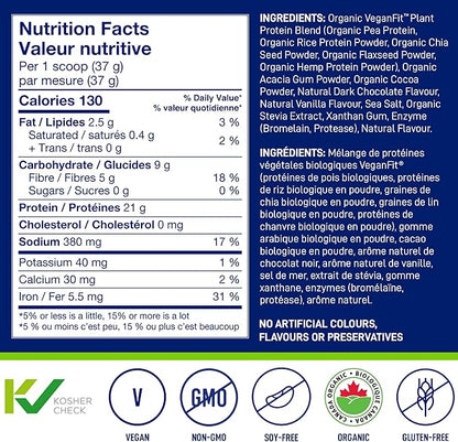 LeanFit Organic Plant-Based Protein Powder, Natural Chocolate Flavor - Vegan, USDA Organic Certified, Soy-Free, Gluten-Free, Dairy-Free, Sugar-Free, Non-GMO - 21g Protein, 18 Servings, 1.58 Pound Tub