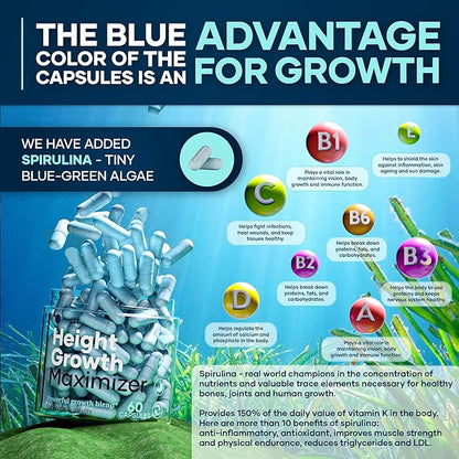 Height Growth Maximizer - Made in USA - Premium Height Growth Supplement for Kids & Teens to Grow Taller Naturally - Height Growth Pills with Ultimate Bone Support Complex