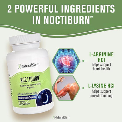 NaturalSlim NoctiBurn Night Burning & Metabolism Support Supplements with Essentials Amino Acid - Nighttime Fat Burner - 120 Vegetable Capsules
