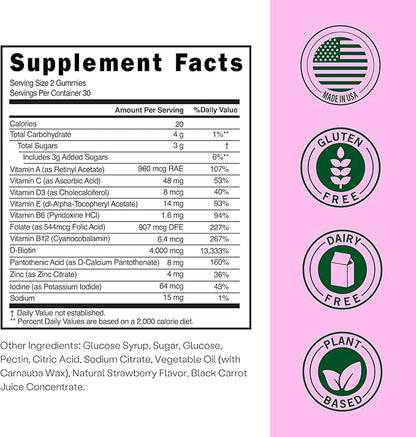 Embody: 60 Skin Gummies Multivitamin Retinol Gummy | Vitamin A Supplement for Anti-Aging, Glowing, Youthful & Clear Skin | Strong Hair & Nails with Biotin, Vitamin C, B12 & Zinc