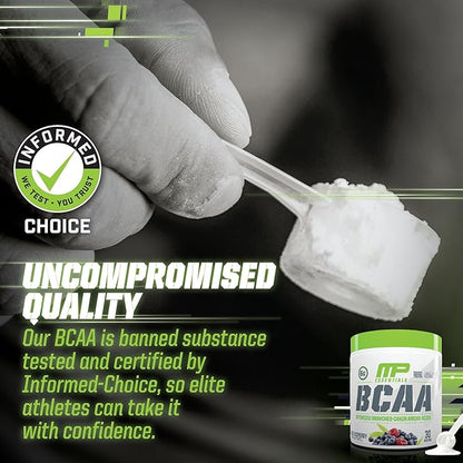 MusclePharm Essentials BCAA Powder, Pre & Post Workout Recovery Drink, Supports Muscle Recovery & Energy Production, Essential Amino Acids Supplement, 30 Servings, Blue Raspberry Flavor