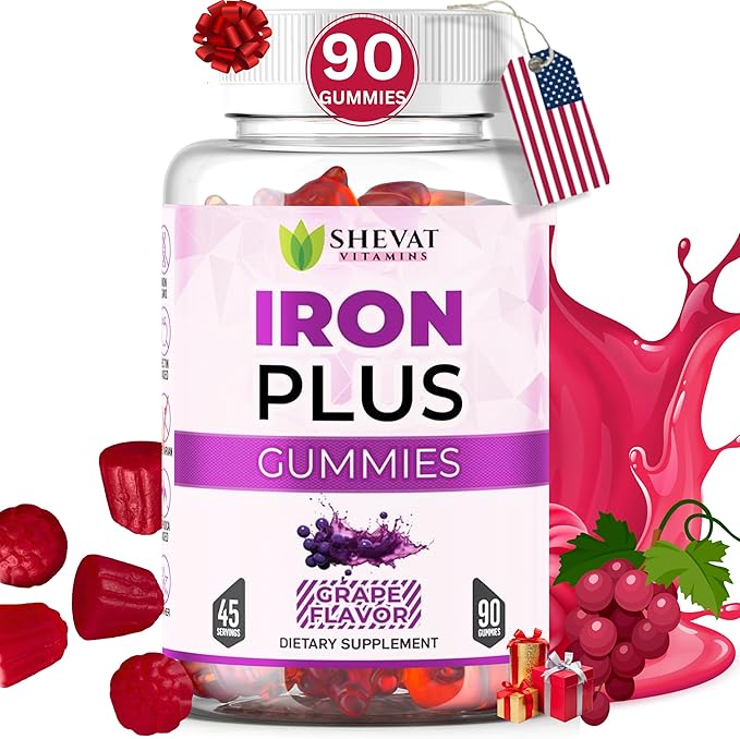 Family Iron Gummies for Women, Men & Kids– Chewable Iron Supplements for Women Anemia & Men – Kids Iron Gummies with Iron Vitamins for Women – Vegan,Gluten-Free(Grape Flavor) Immune Support – USA Made