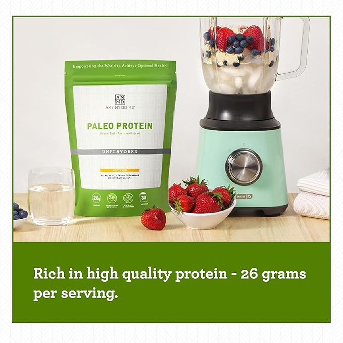 Amy Myers MD Pure Paleo Protein Powder - Clean Grass Fed Pasture Raised Protein - Hormone Free, Non-GMO, Gluten & Dairy Free - Perfect for Keto and Paleo - Unflavored - 28.57 oz