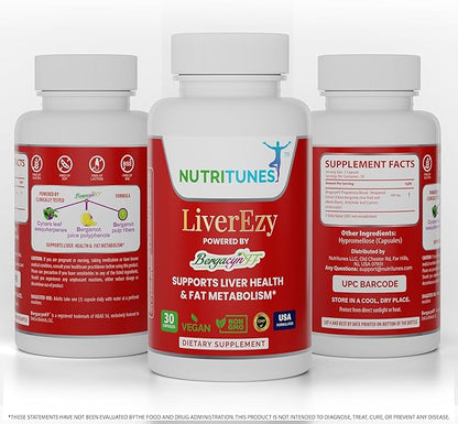 LiverEzy Liver Support & Fat Metabolism Supplement with Bergacyn FF (Bergamot and Artichoke Proprietary Blend) – Non-GMO, Vegan, GMP-Compliant – 30 Capsules, 30-Day Supply
