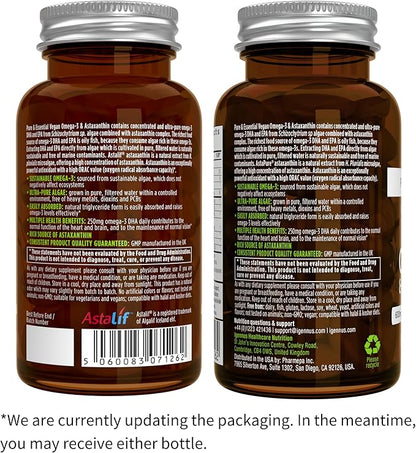 Vegan Omega-3 Natural Triglyceride Algae Oil, DHA & EPA Fatty Acid Supplement, 60 Small Softgels with Astaxanthin, Easy-to-Swallow, Pure & Sustainable, 30 Servings, by Igennus
