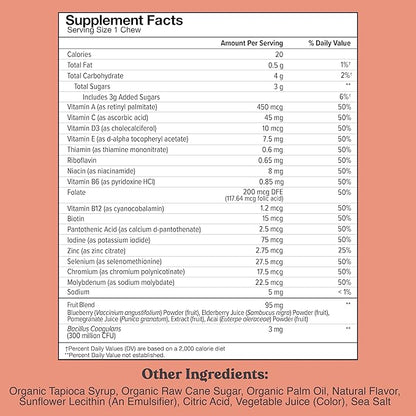 Chewsy Kids’ Multivitamin, Delicious Candy-Style Daily Vitamin Chews + Probiotics + Superfoods, Wild Berry Flavor Chewable Fruity Supplement Chews, Individually Wrapped, Easy to Enjoy, 30-Day Supply