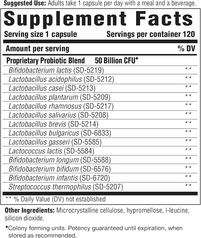 Innate Response Formulas Flora 50-14 Clinical Strength - Probiotic Supplement with 50 Billion CFU - 14 Probiotic Strains - Vegan and Non-GMO - Made Without 9 Food Allergens - 120 Capsules