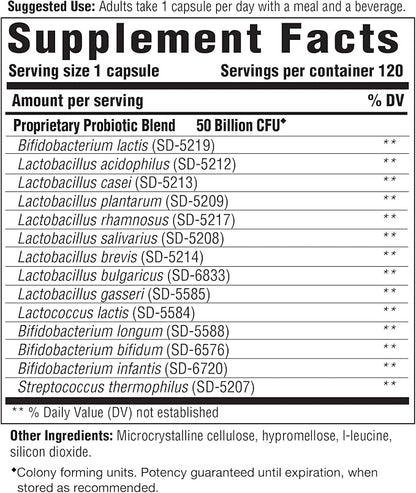 Innate Response Formulas Flora 50-14 Clinical Strength - Probiotic Supplement with 50 Billion CFU - 14 Probiotic Strains - Vegan and Non-GMO - Made Without 9 Food Allergens - 120 Capsules