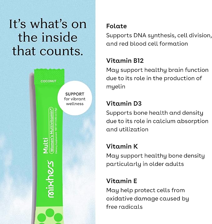 Hermulti - Women's Multivitamin Drink Mix - Daily Multivitamins - Nutrition Designed for Women - for Wellness & Immune Support - Better Absorbed Supplements - 15 Drink Packets - Coconut