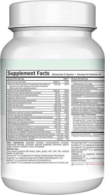 Maxi Health Longevity - Multivitamins & Minerals Supplement for Men Over 50-60 Capsules - Kosher (LM)