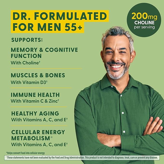 MegaFood Men's 55+ Advanced Multivitamin for Men - Doctor-Formulated -Choline, Vitamin D, Vitamin B12 – Plus Real Food – Brain Health Supplement for Adults & Immune Support - 120 Tabs (60 Servings)