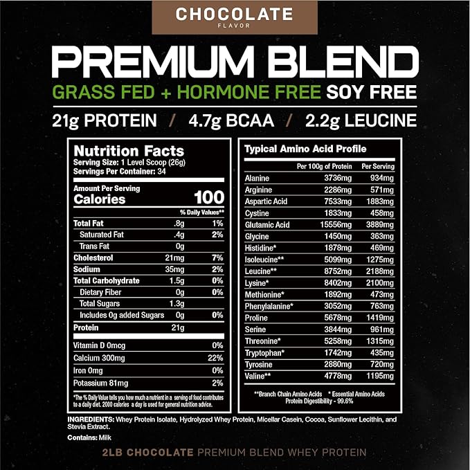 Muscle Feast Premium Blend All Natural Hormone Free Grass-Fed Whey Protein Powder, Chocolate, 2lb