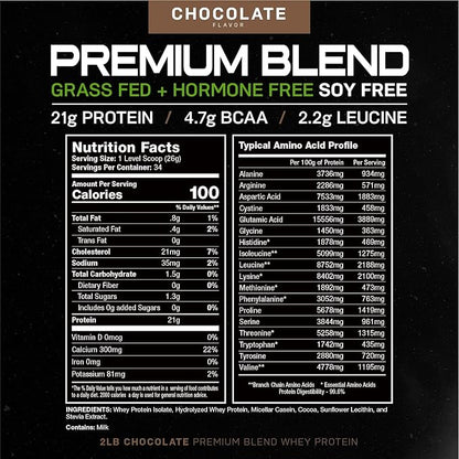 Muscle Feast Premium Blend All Natural Hormone Free Grass-Fed Whey Protein Powder, Chocolate, 2lb