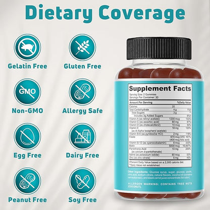 Men & Women Multivitamin Gummies. A well rounded daily gummy multivitamins with Biotin 5000 mcg. Non-GMO, 60 Count, 30 Servings. Multi Vitamin for adults for Immune Support, Overall Wellness