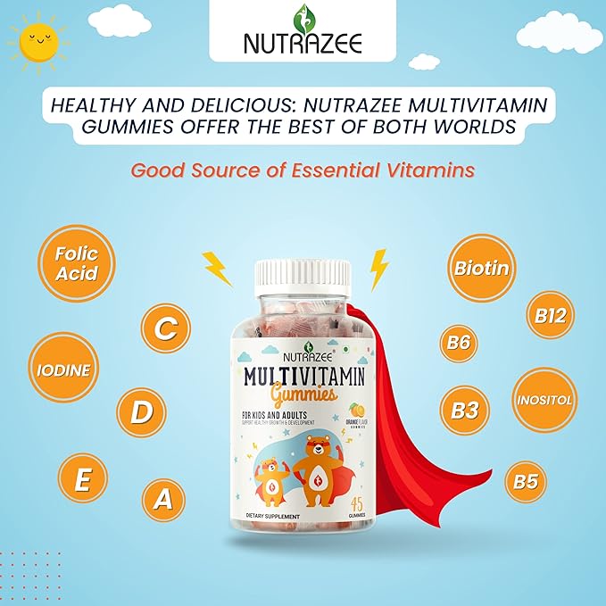 Multivitamin Gummies for Kids, Men & Women, Supplement with Biotin & Essential Vitamins for Healthy Growth, Development & Immunity, 45 Gummy Bears