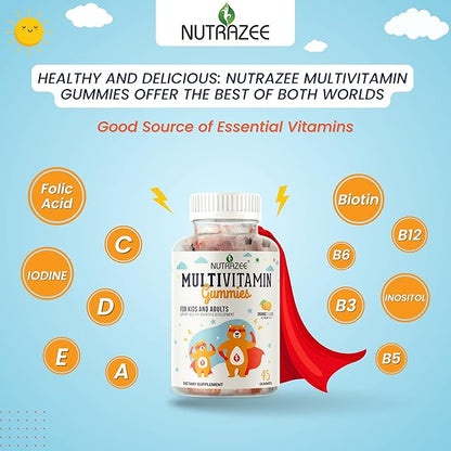 Multivitamin Gummies for Kids, Men & Women, Supplement with Biotin & Essential Vitamins for Healthy Growth, Development & Immunity, 45 Gummy Bears