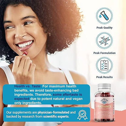 Radiance Vegan Collagen Booster and Superfruit Gummies, Collagen Supplements with Superfruits and Skin-Enhancing Nutrients, Hair Skin and Nails Vitamins for Beauty, 60 Gummies