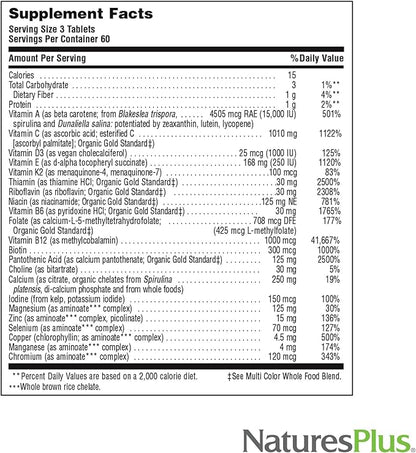 Source of Life Gold Multivitamin - 180 Tablets - Blood Support, Bone Support, Healthy Immune System - Includes Vitamins D3, B12, K2 & Over 120 Whole Food Nutrients - 60 Servings