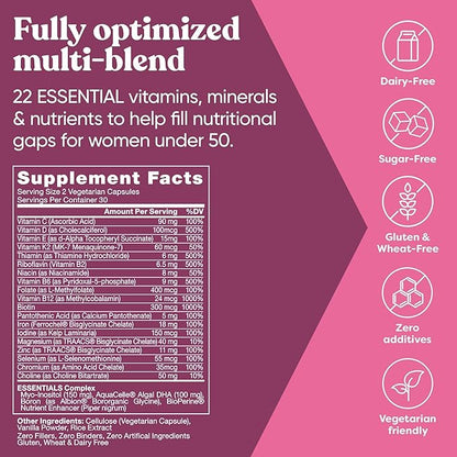 Next Gen Multivitamin for Women – 22 Optimized Vitamins for Immunity, Beauty, Brain, Energy, Bones and Heart – Vitamin C, D, E, K, Iron, B6 and DHA - 60 Vegetarian Soft Capsules (Packaging May Vary)
