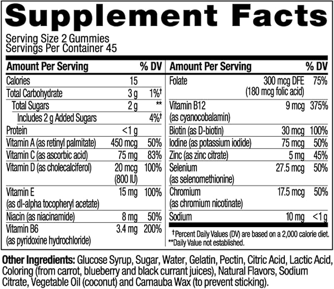 OLLY Men's Multivitamin Gummy, Vitamins A, C, D, E, B, Zinc, Blackberry Flavor, 45 Day Supply - 90 Count