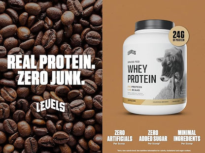 Levels Grass Fed Whey Protein Powder, No Artificials, 24G of Protein, Cappuccino, 5LB