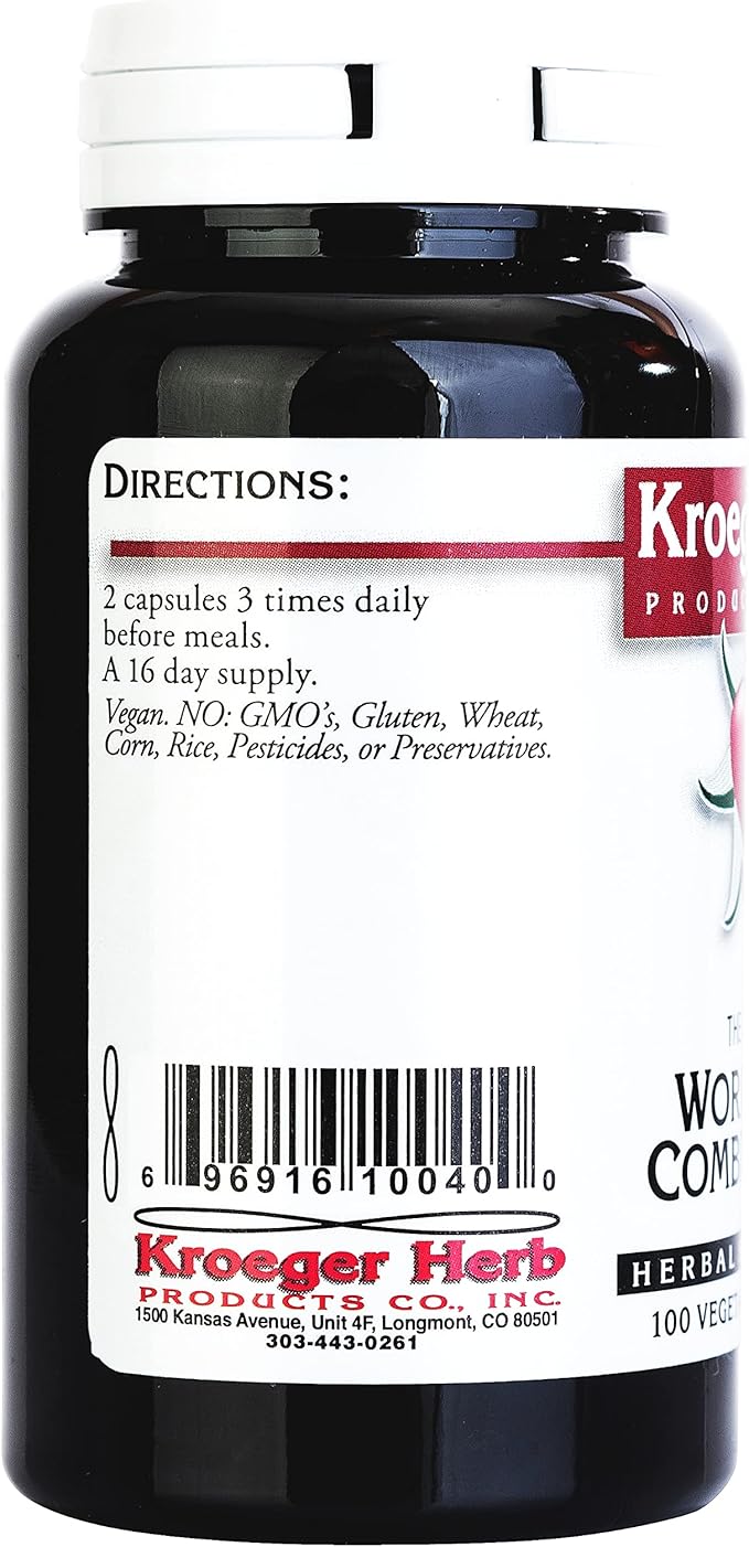 Kroeger Herb, Wormwood Herb, Black Walnut Wormwood, Clove, Quassia, Worm Wood Detox Cleanse - Wormwood Capsules, Non-GMO, Gluten Free, No Preservatives or Fillers - 200 Capsules, Made in USA