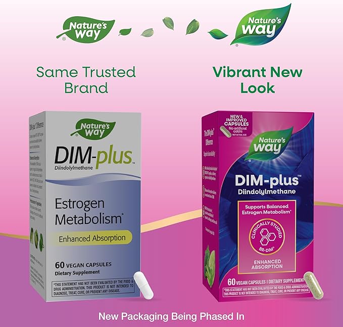 Nature's Way DIM-Plus, DIM Supplement, Supports Balanced Estrogen Metabolism*, Supports Estrogen Hormone Balance*, Diindolylmethane, 60 Vegan Capsules (Packaging May Vary)