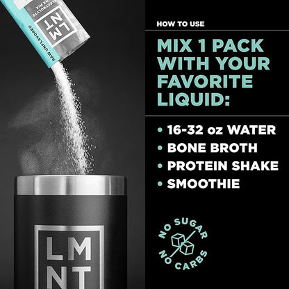 LMNT Zero Sugar Electrolytes - Raw Unflavored Salt | Drink Mix | 30-Count