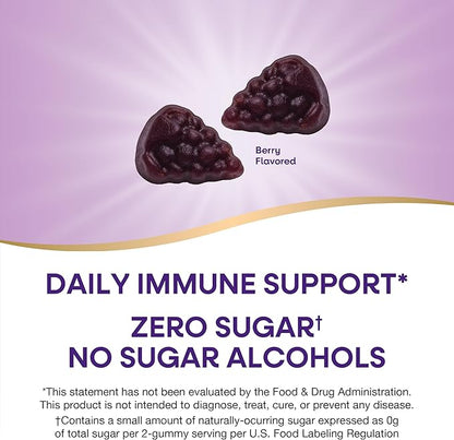 Nature’s Way Sambucus Zero Sugar Immune Gummies, Daily Immune Support*, Black Elderberry Extract, Vitamin C, Vitamin D3, Zinc, Sugar Free, Sugar Alcohol Free, Plant-Based Sweeteners, 70 Gummies