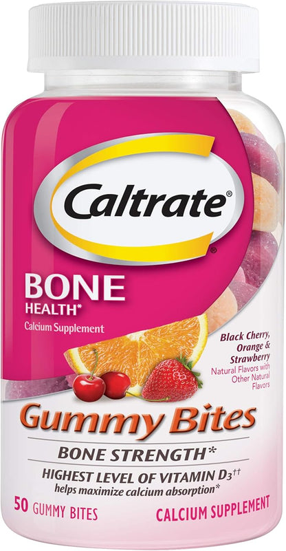 Caltrate Gummy Bites 500 mg Calcium and Vitamin D Supplement, Black Cherry, Strawberry, Orange - 50 Count