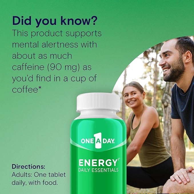 One A Day Energy Daily Essentials Multivitamin, Energy Supplement to Support Physical Energy & Mental Alertness Support with Vitamin B6, Vitamin B12, Caffeine & Folic Acid, 120 Count