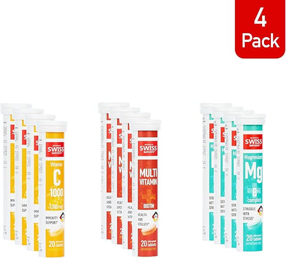 Effervescent Variety Pack with Vitamin C 1000mg, Magnesium + B Complex, Multivitamin + Biotin, 12-Pack, 240 Tablets