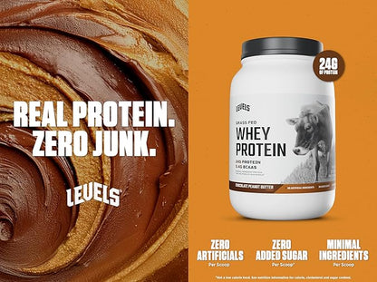 Levels Grass Fed Whey Protein Powder, No Artificials, 24G of Protein, Chocolate Peanut Butter, 2LB