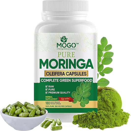 MOGO Organic Moringa Powder Capsules,180 Ct | Moringa Supplement for Energy, Immunity & Joint Health, Our Moringa Capsule Made with Pure Moringa Powder Organic,Vegan and Non GMO.