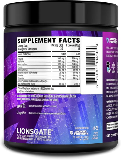 Jacked Factory X John Wick - Nitrosurge Wick Pre Workout Supplement - Intense Energy, Battle-Ready Focus, Unstoppable Commitment, and Sheer Will - 30 Servings, Baba Yaga Blue Raz