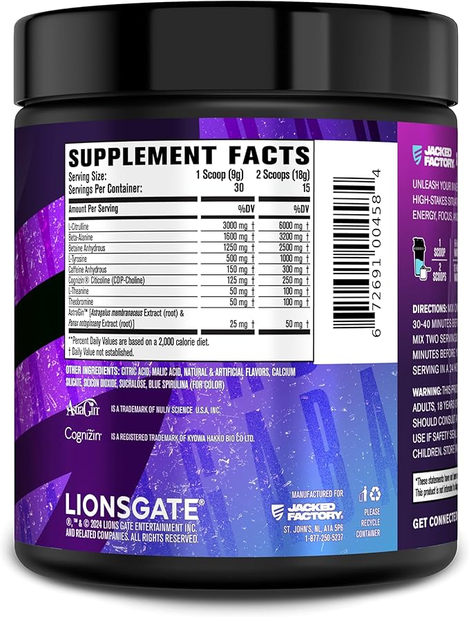 Jacked Factory X John Wick - Nitrosurge Wick Pre Workout Supplement - Intense Energy, Battle-Ready Focus, Unstoppable Commitment, and Sheer Will - 30 Servings, Baba Yaga Blue Raz