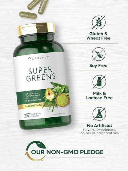 Carlyle Super Greens Capsules | 250 Count | Non-GMO & Gluten Free Supplement