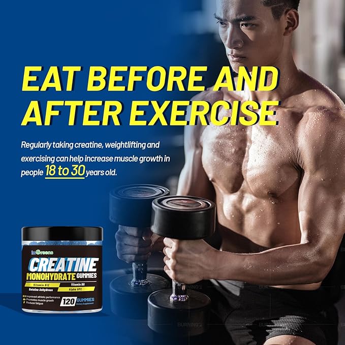 Creatine Monohydrate Gummies 6g for Men & Women, Potent Creatine Supplement, Chewables Creatine for Energy Boost, Increase Strength and Build Muscle, Gluten-Free, Sugar Free,120 Count