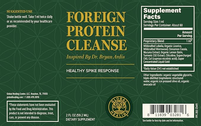 Global Healing Foreign Protein Cleanse (Spike Protein Detox) - Support Formula with Nattokinase and Wormwood - Helps Detox for Immune Support - 2 Fl Oz